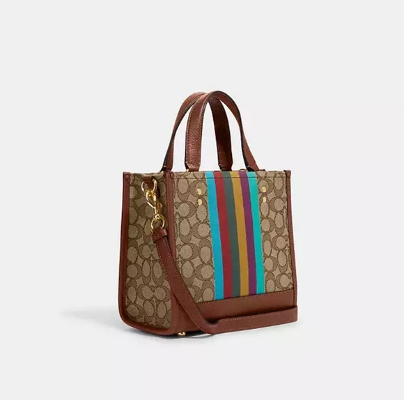 NWT Coach C5637 Dempsey Tote 22 Signature Jacquard Stripe Coach Patch Redwood - Picture 9 of 14